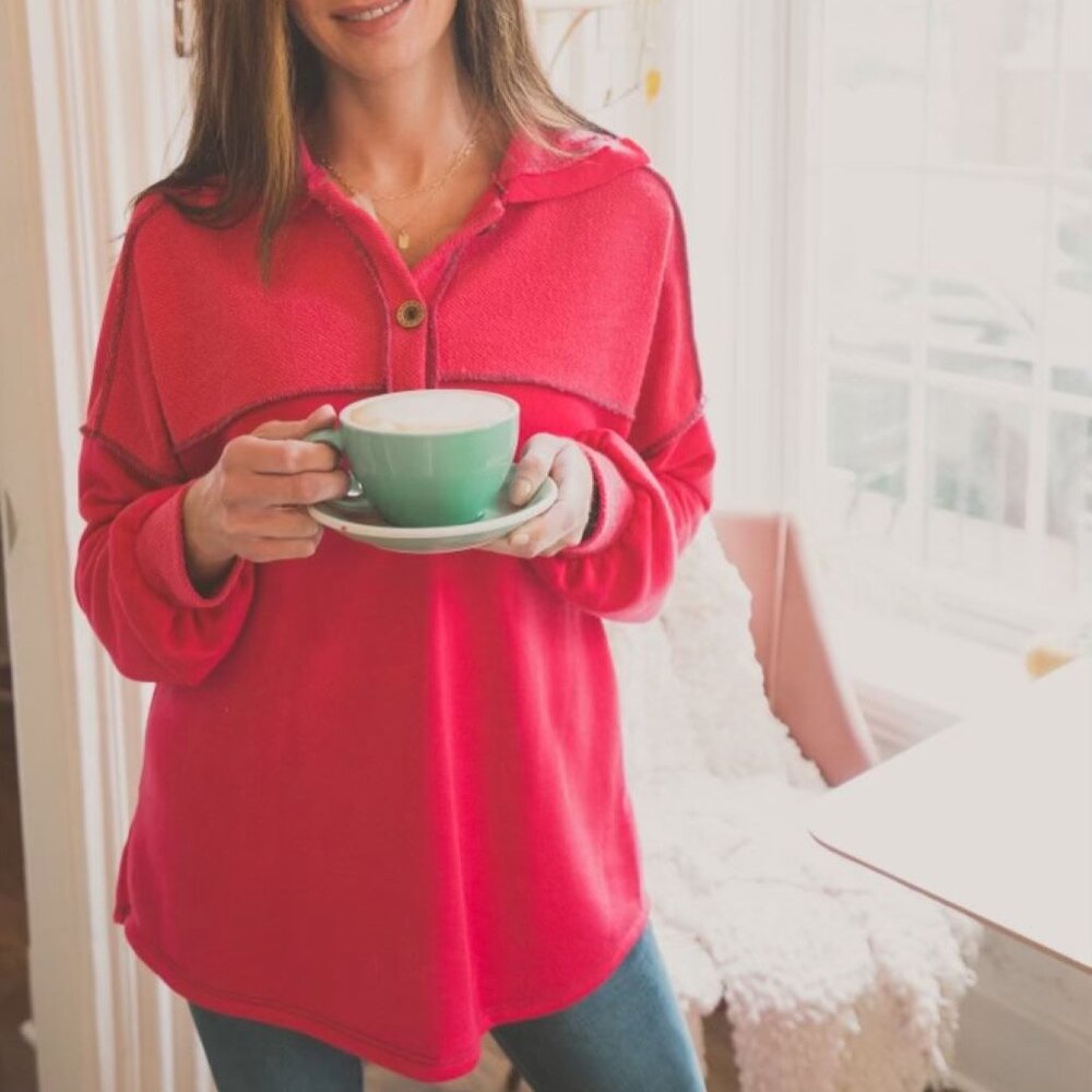 Fuchsia Collared Sweatshirt